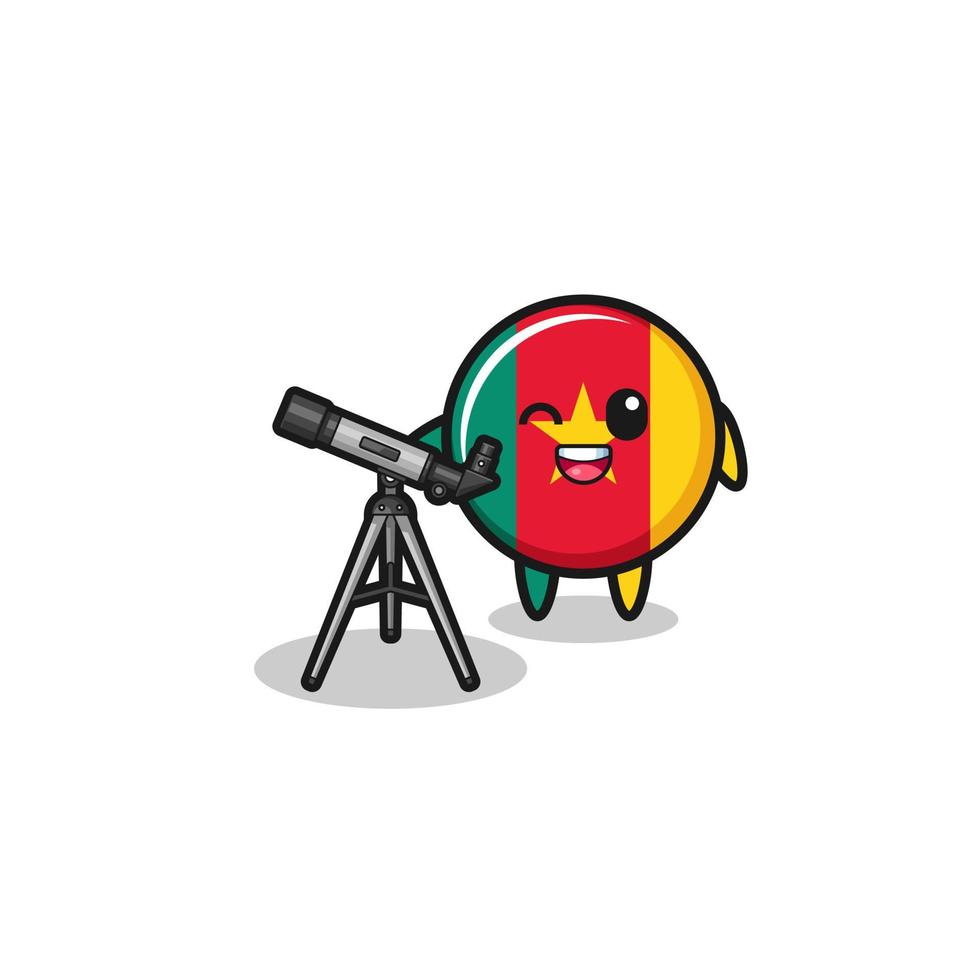 cameroon flag astronomer mascot with a modern telescope vector