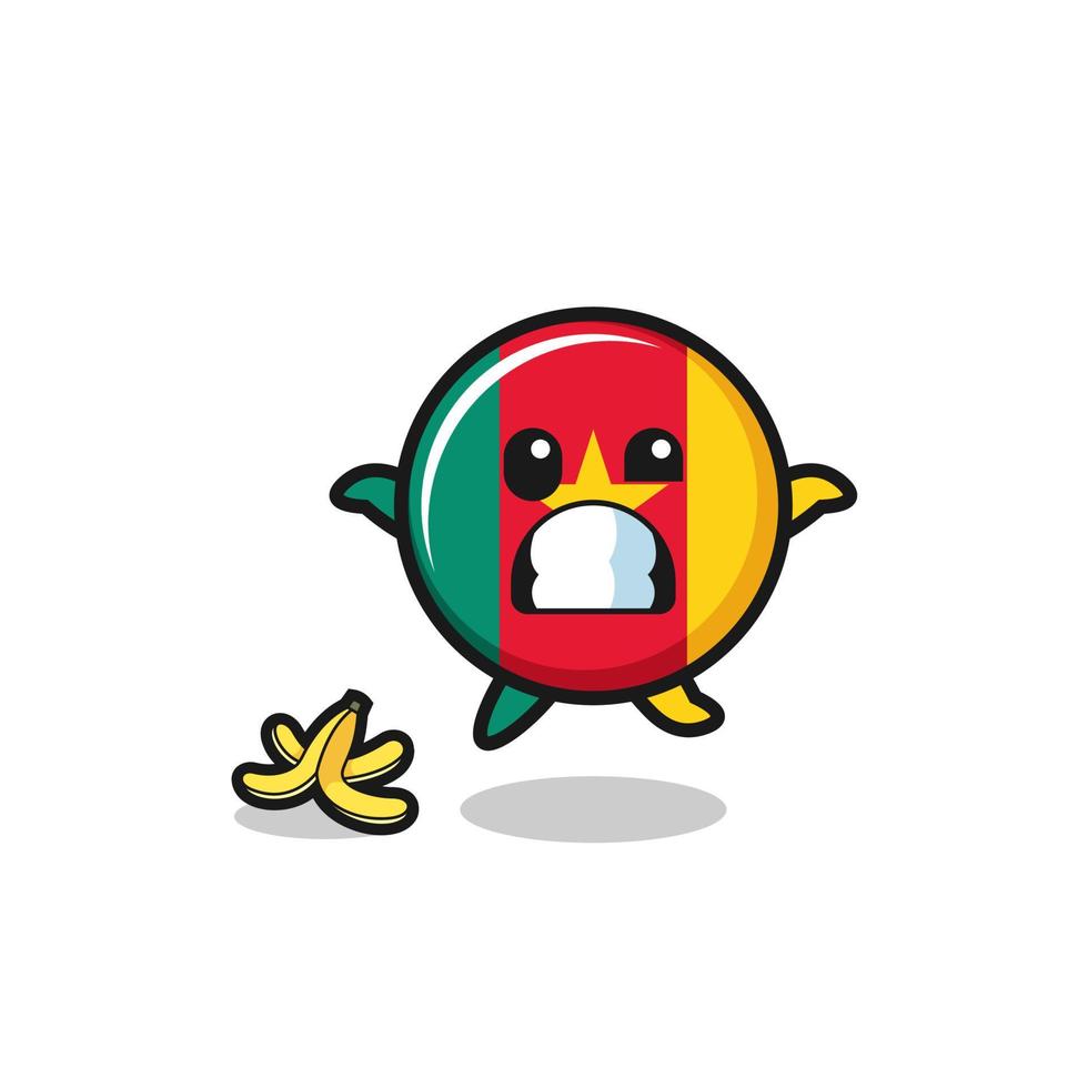 cameroon flag cartoon is slip on a banana peel vector