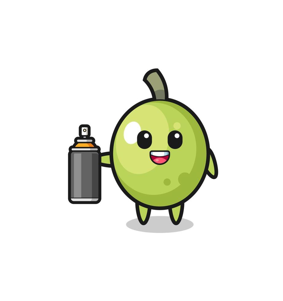 the cute olive as a graffiti bomber vector