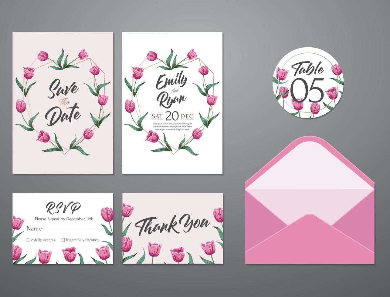 plantilla de tarjeta de invitación de boda, con hojas y fondo floral vector