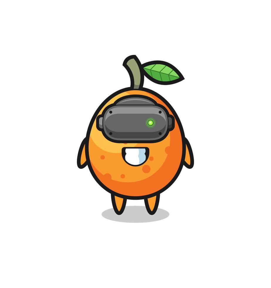 cute kumquat using VR headset vector