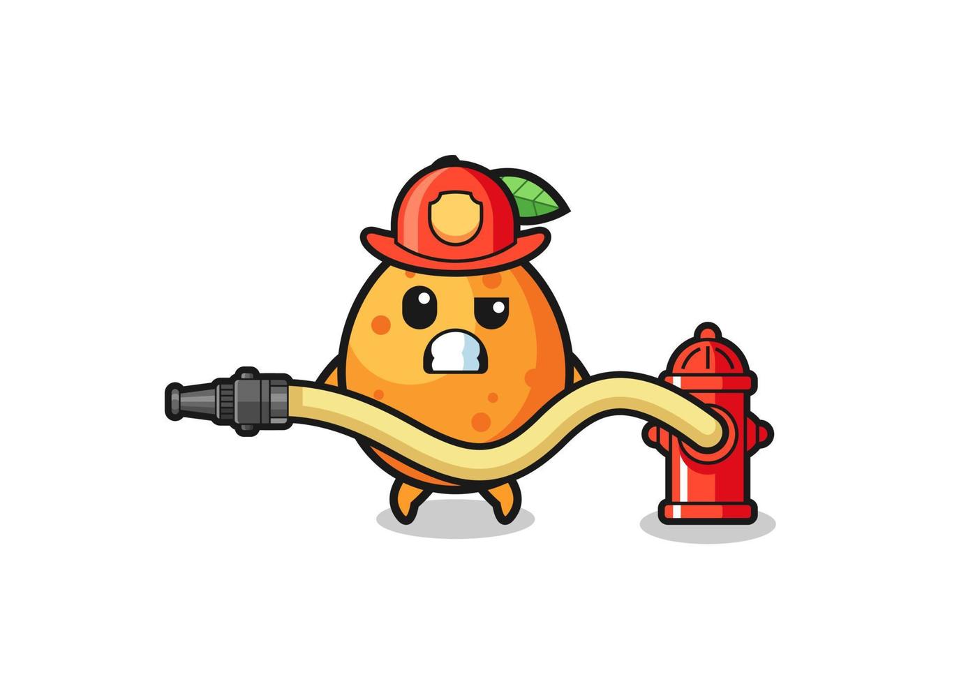 kumquat cartoon as firefighter mascot with water hose vector