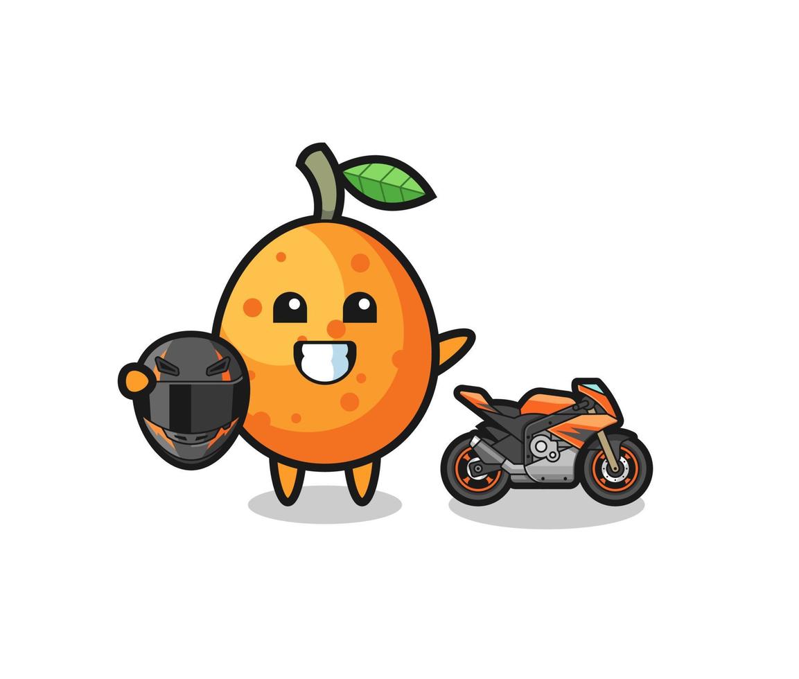 cute kumquat cartoon as a motorcycle racer vector