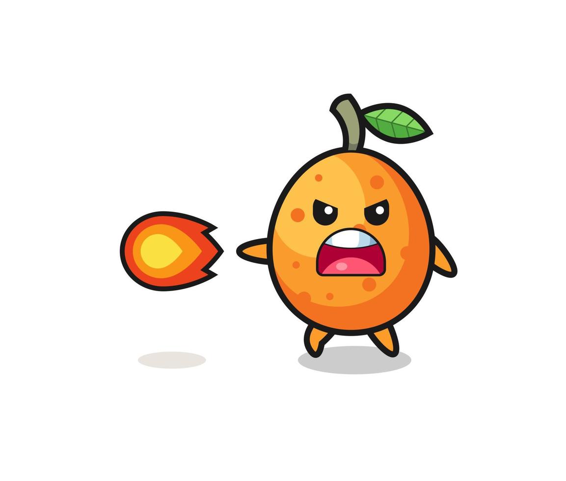 cute kumquat mascot is shooting fire power vector