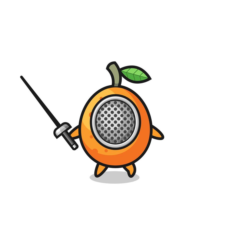 dibujos animados de tierra kumquat como mascota esgrimista vector