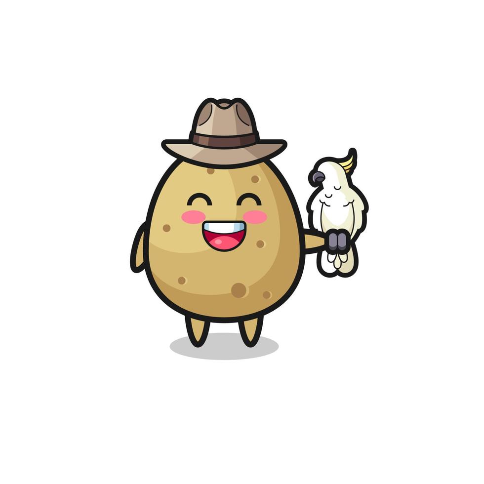 potato zookeeper mascot with a parrot vector
