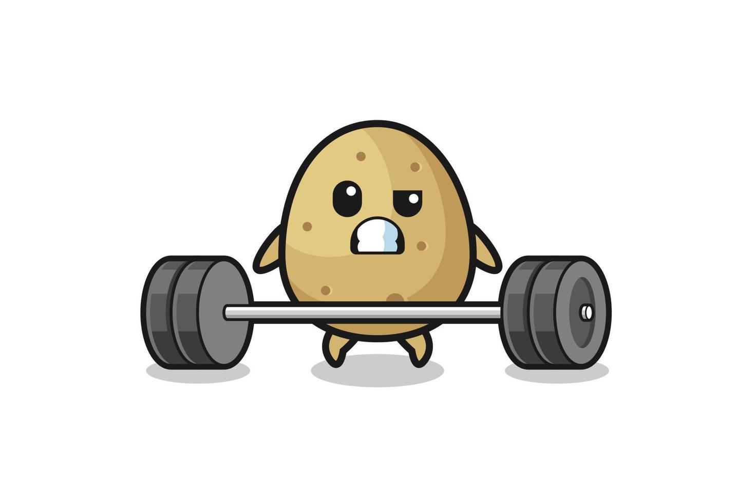 cartoon of potato lifting a barbell vector