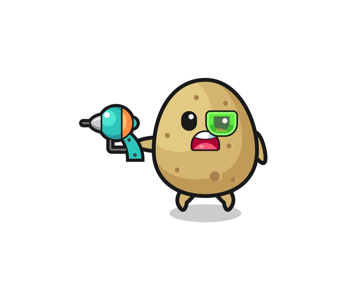 cute potato holding a future gun vector