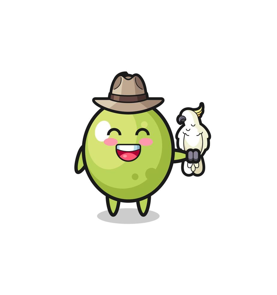 olive zookeeper mascot with a parrot vector