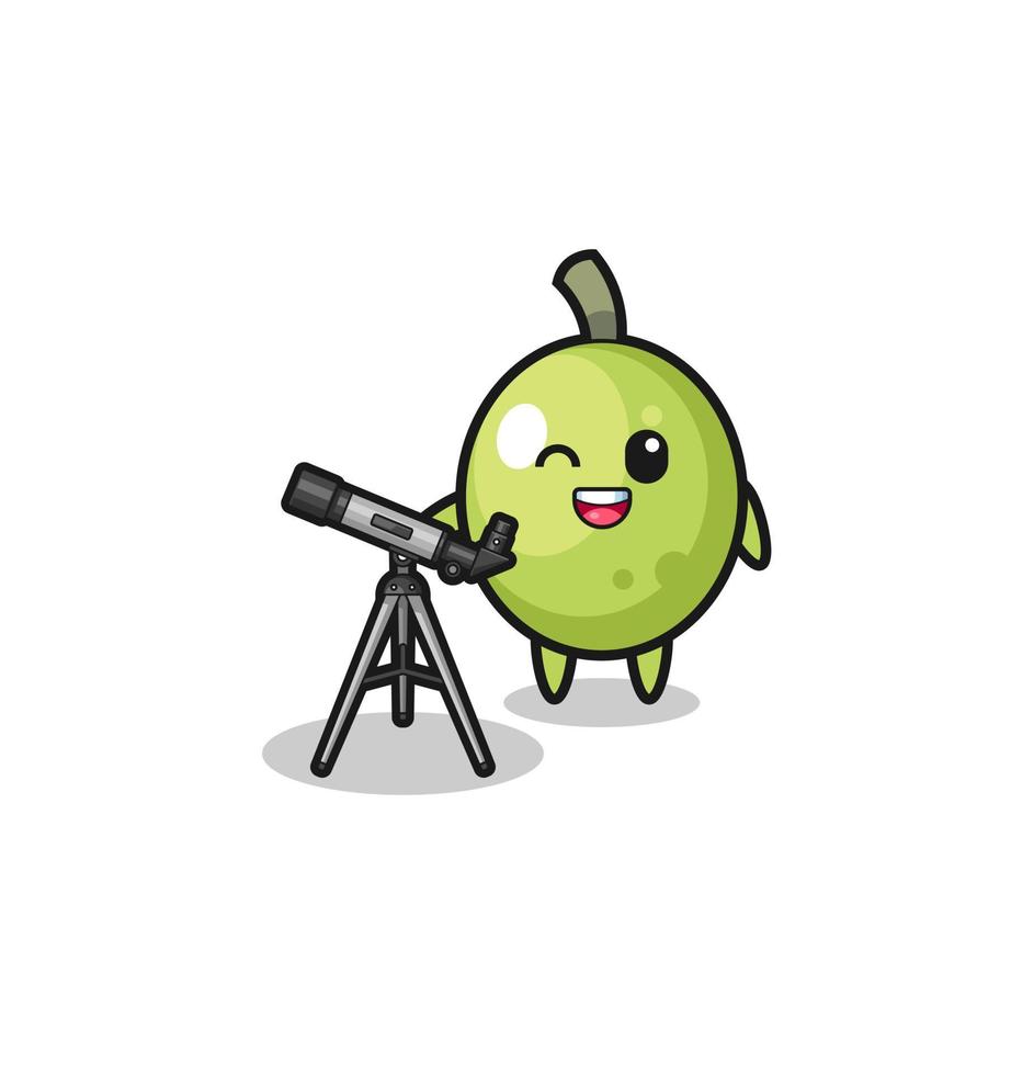olive astronomer mascot with a modern telescope vector