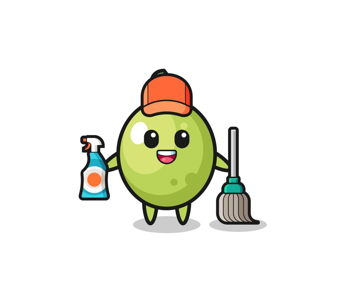 lindo personaje de oliva como mascota de los servicios de limpieza vector