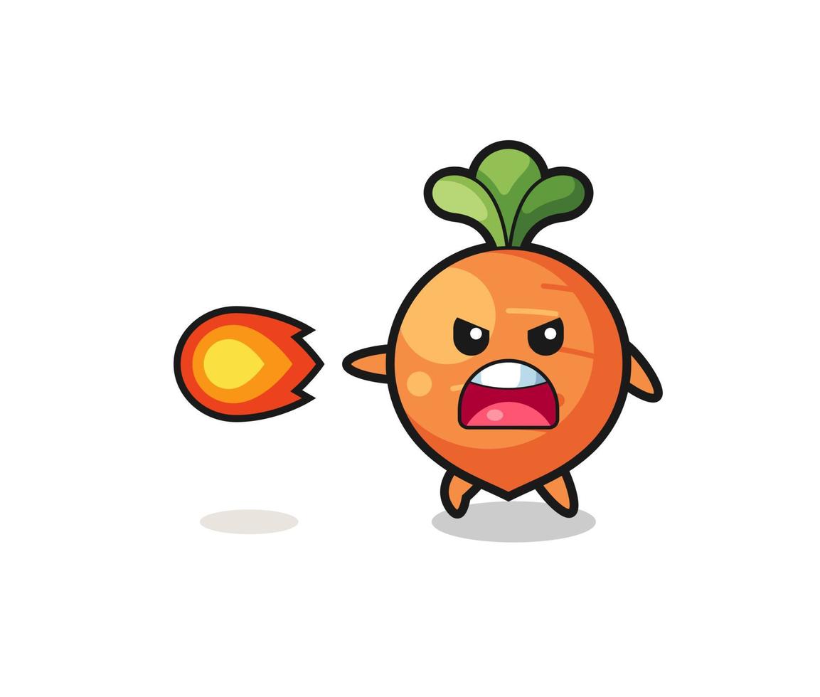 cute carrot mascot is shooting fire power vector