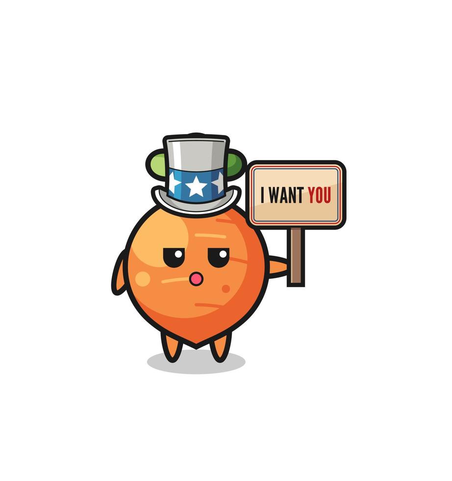 carrot cartoon as uncle Sam holding the banner I want you vector