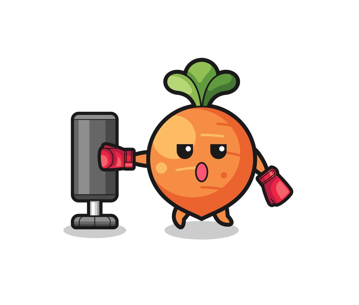 carrot boxer cartoon doing training with punching bag vector