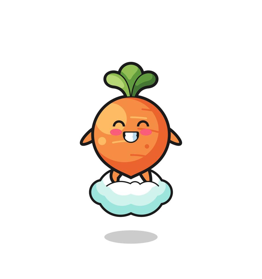 cute carrot illustration riding a floating cloud vector