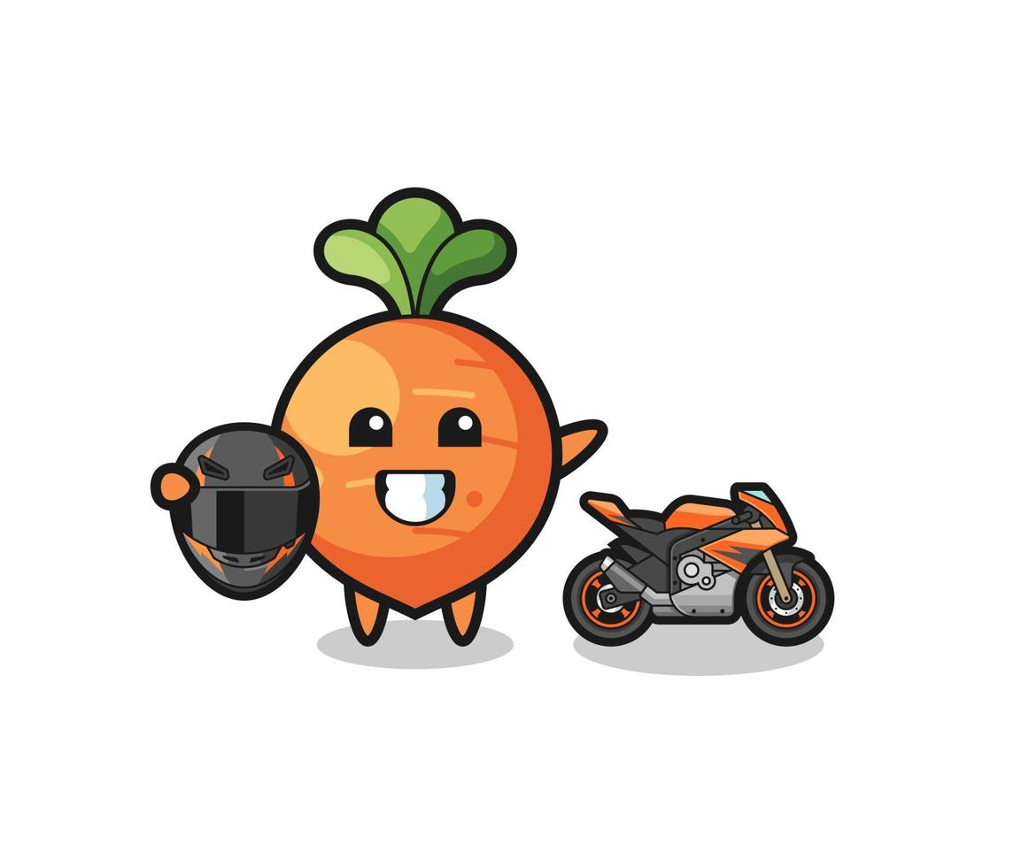 cute carrot cartoon as a motorcycle racer vector