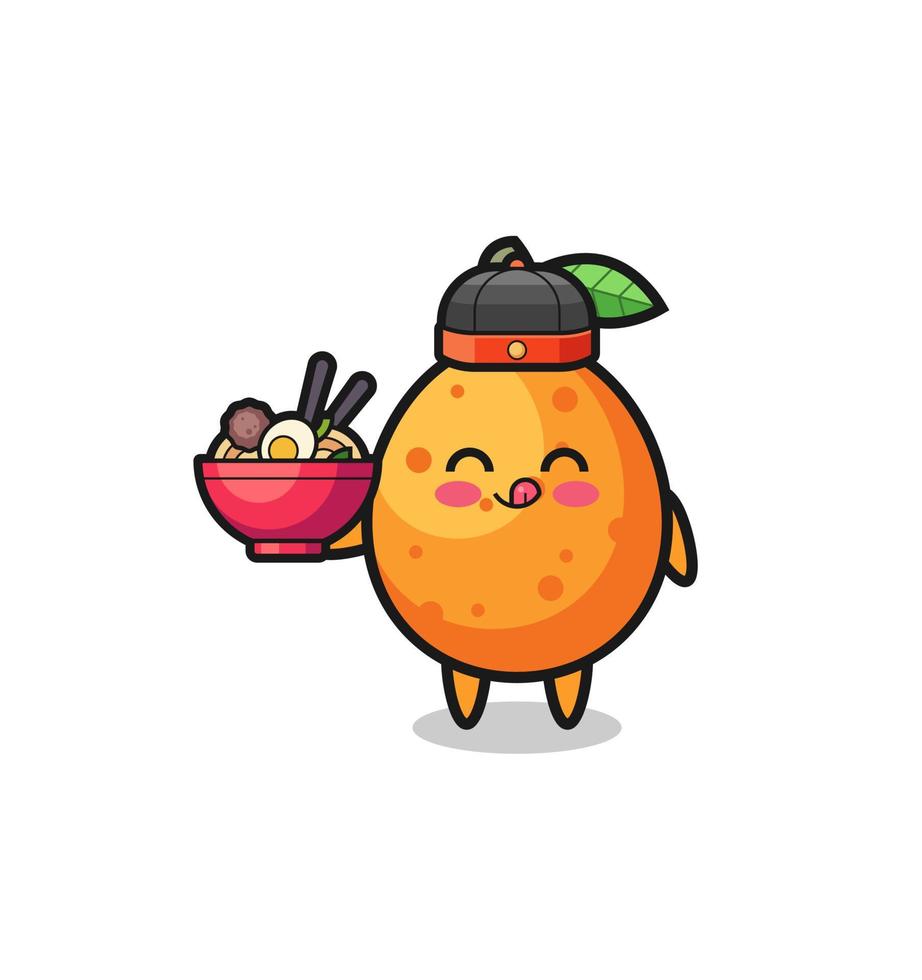 kumquat as Chinese chef mascot holding a noodle bowl vector