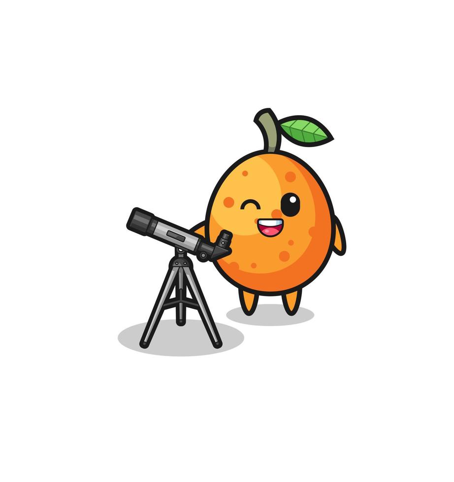 kumquat astronomer mascot with a modern telescope vector