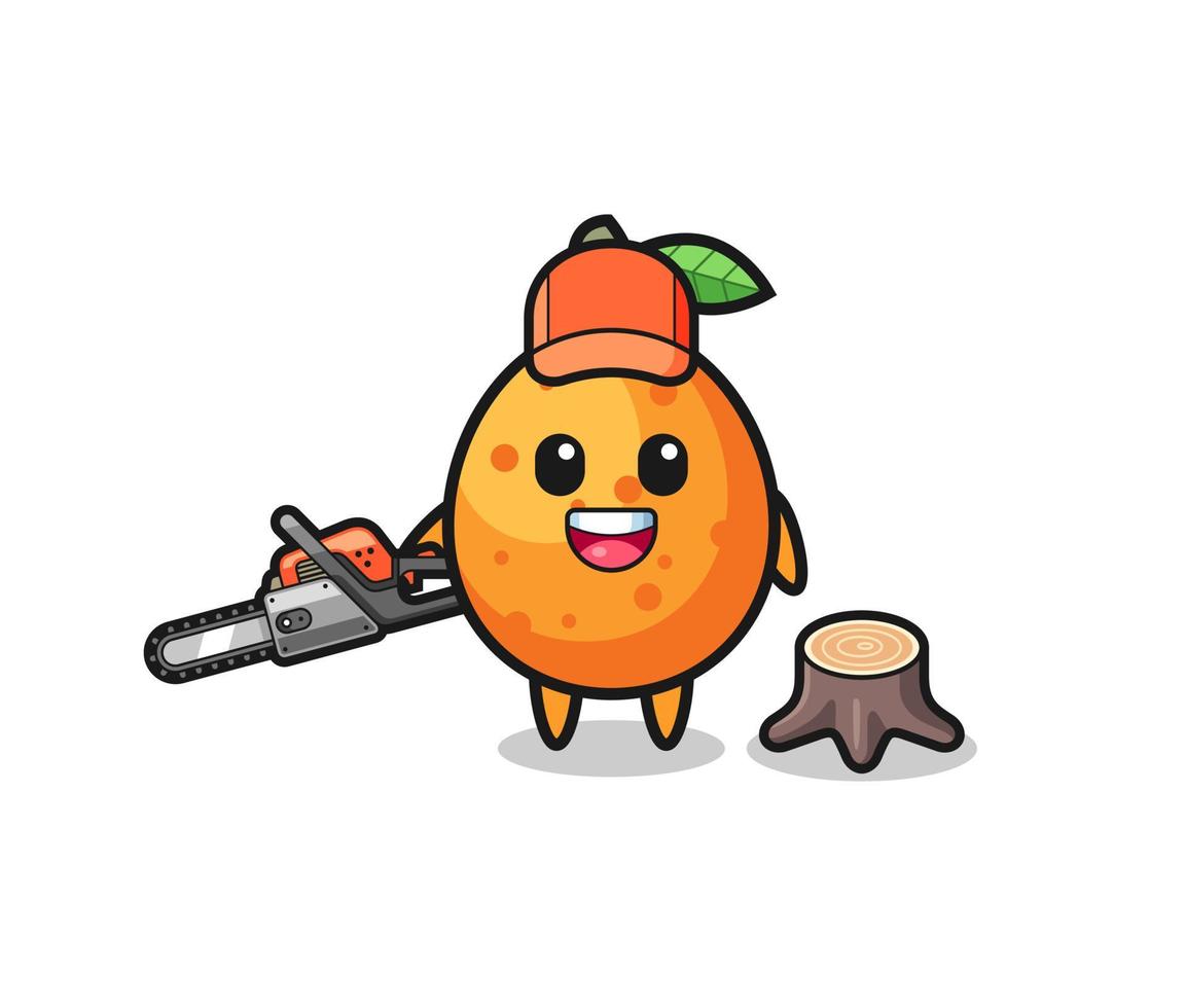 kumquat lumberjack character holding a chainsaw vector