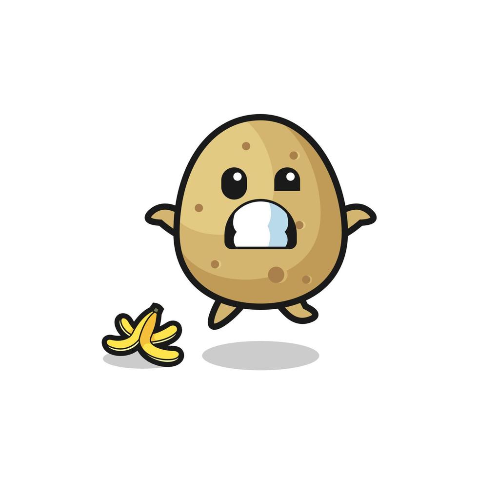 potato cartoon is slip on a banana peel vector