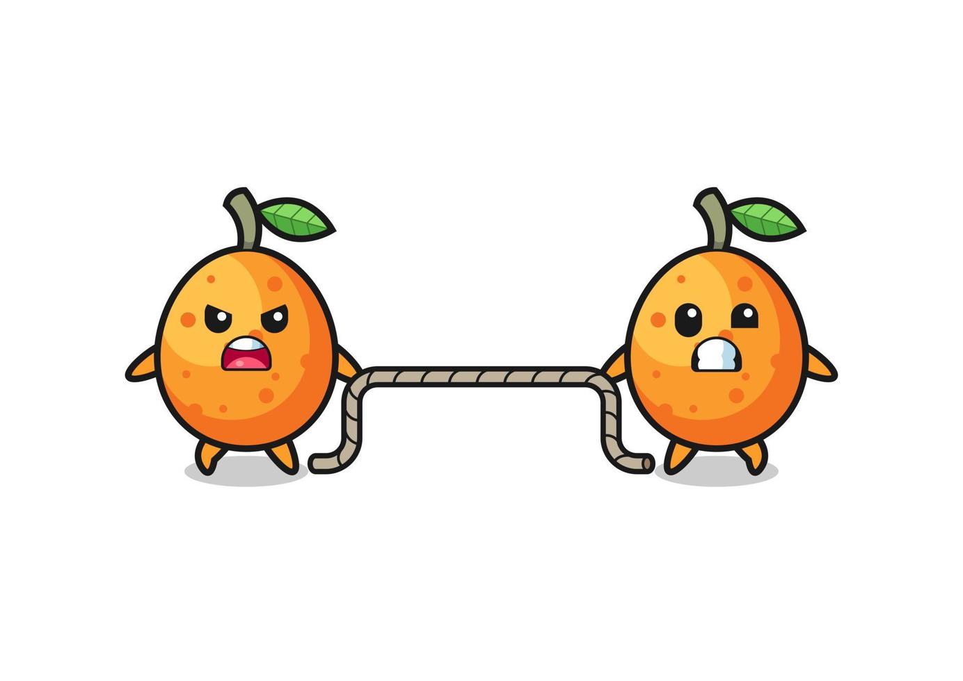 cute kumquat character is playing tug of war game vector