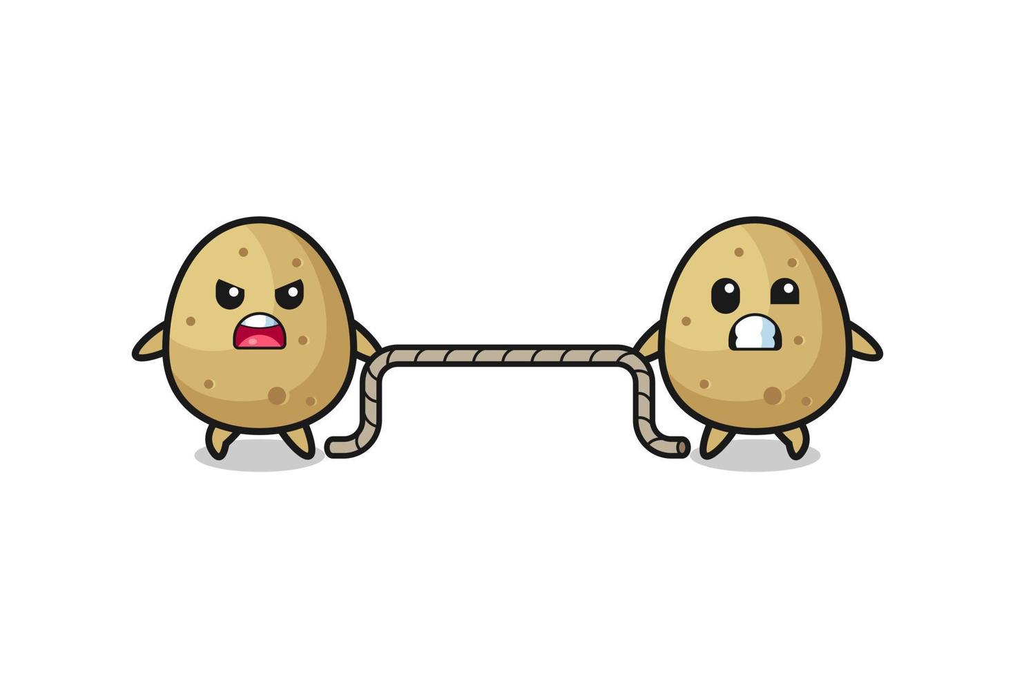 cute potato character is playing tug of war game vector