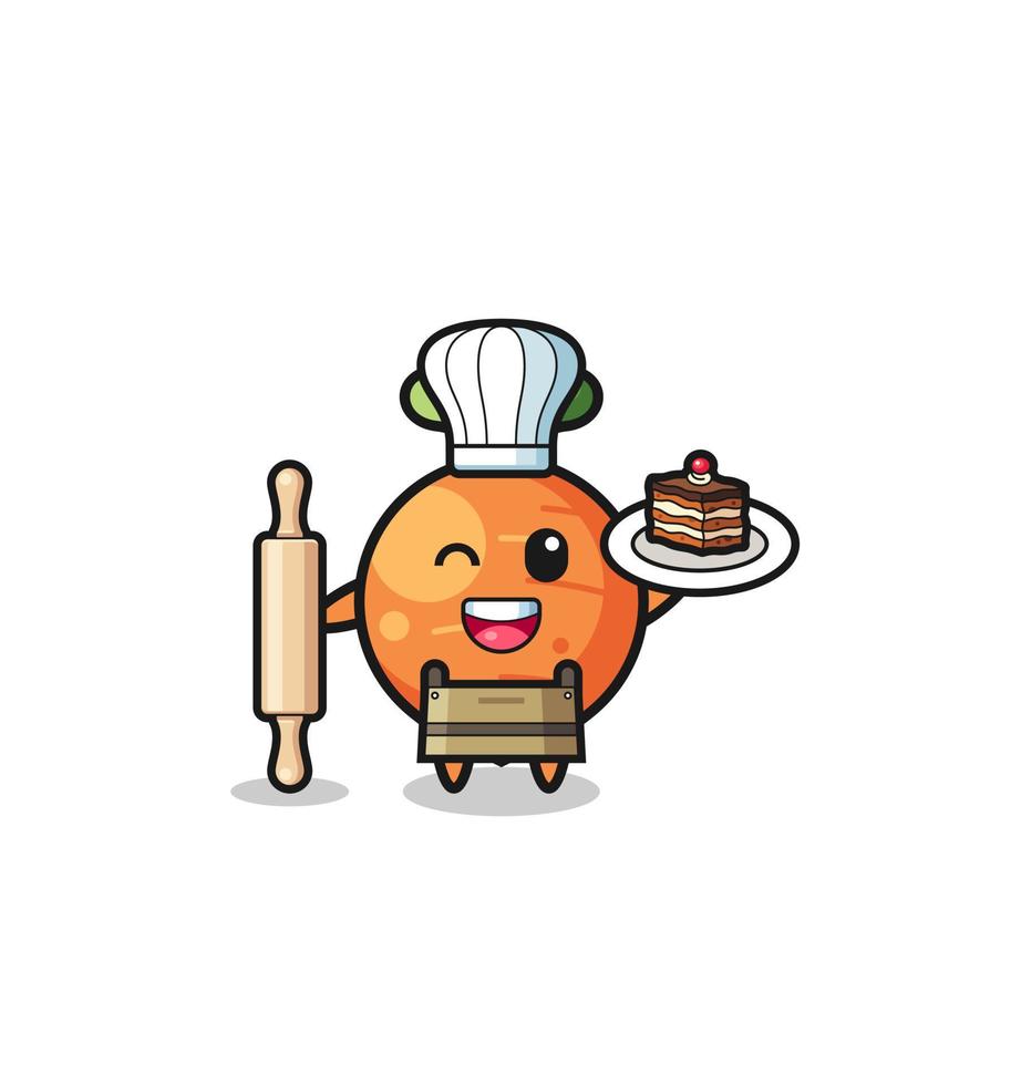 carrot as pastry chef mascot hold rolling pin vector