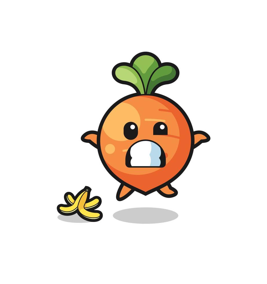 carrot cartoon is slip on a banana peel vector