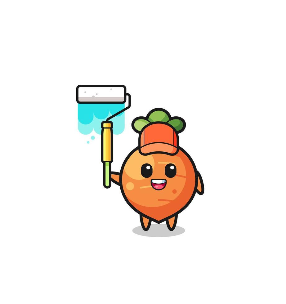 the carrot painter mascot with a paint roller vector