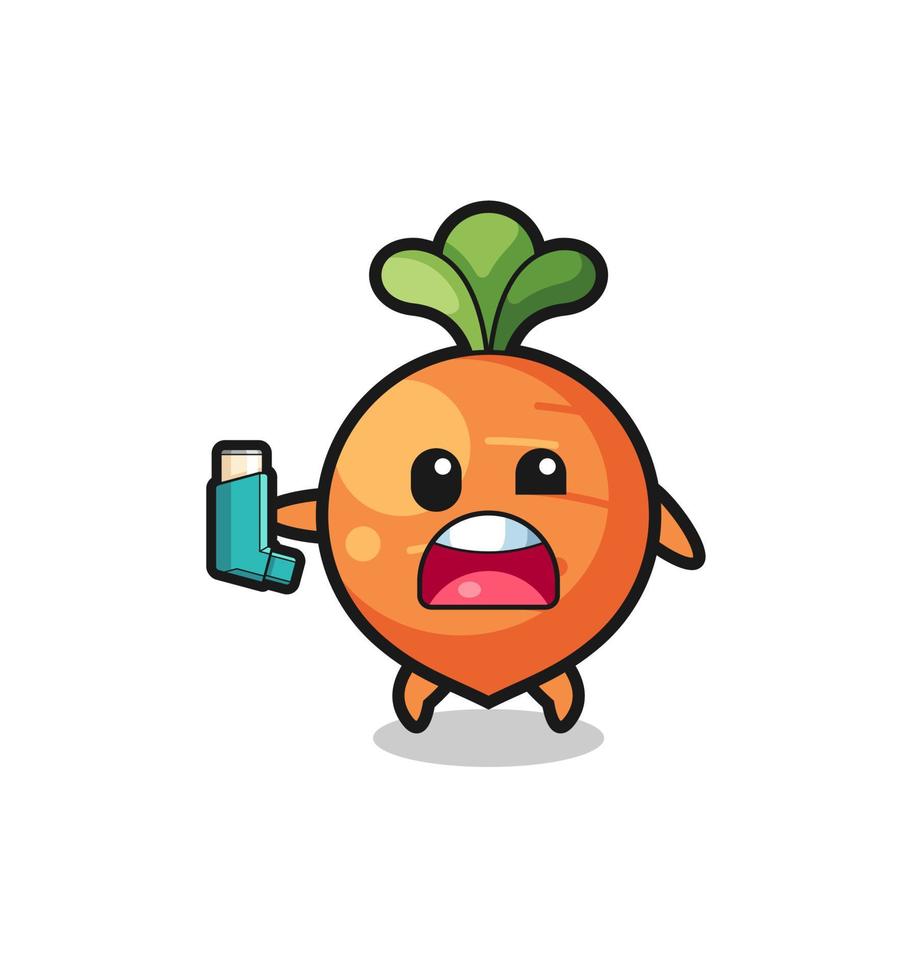 carrot mascot having asthma while holding the inhaler vector