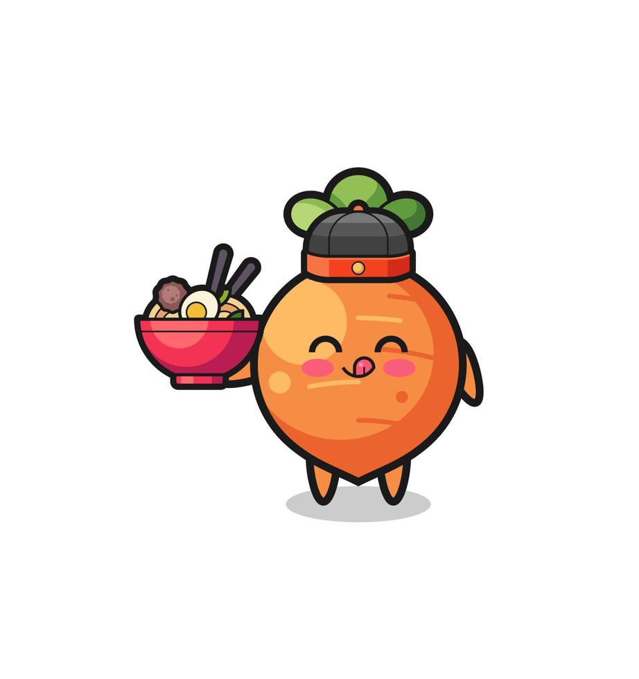 carrot as Chinese chef mascot holding a noodle bowl vector