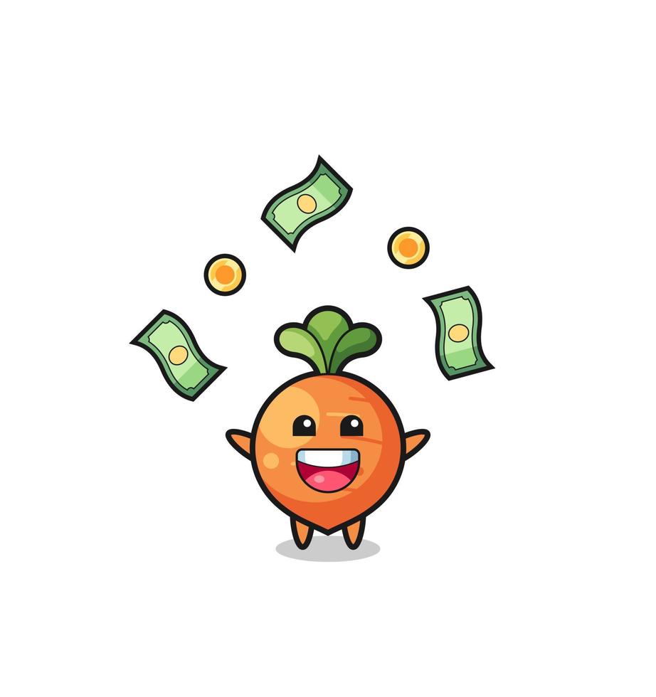 illustration of the carrot catching money falling from the sky vector