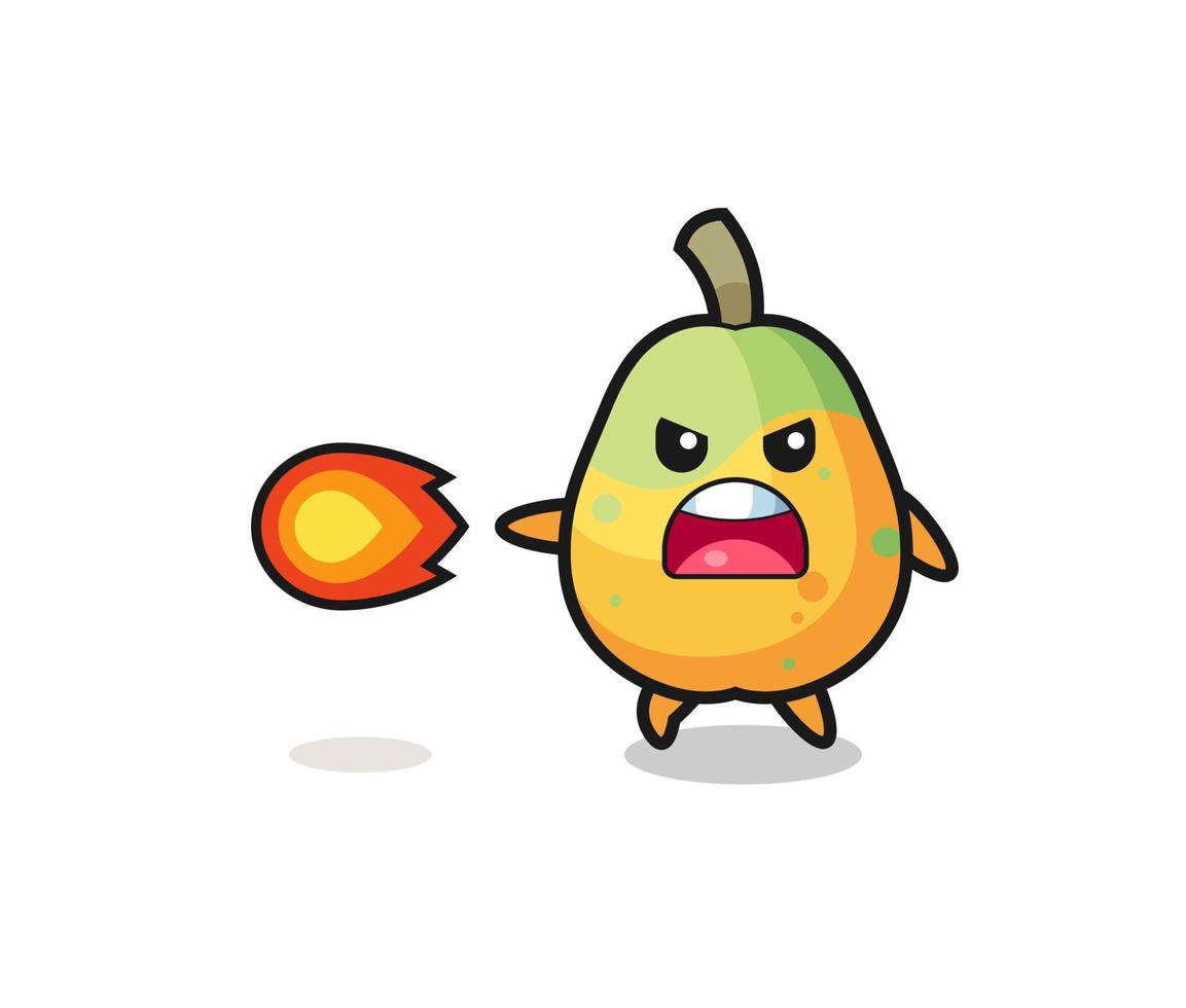 cute papaya mascot is shooting fire power vector