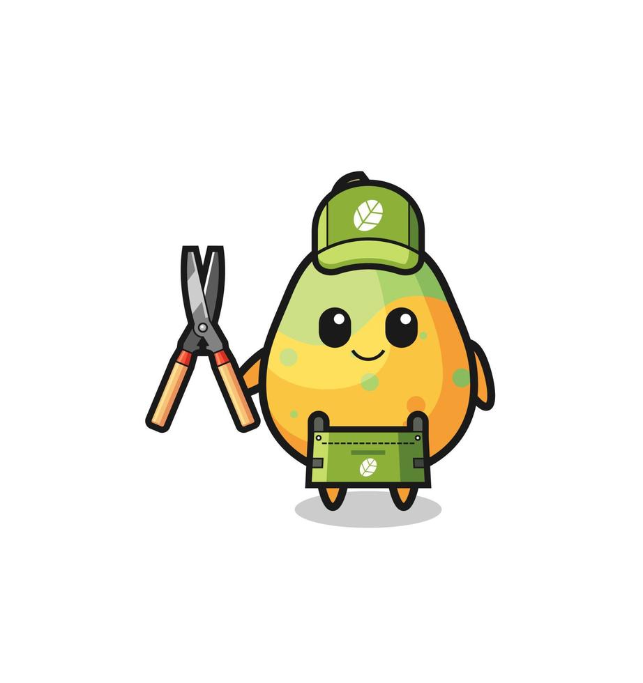 cute papaya as gardener mascot vector