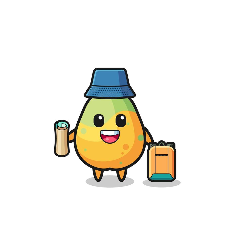 papaya mascot character as hiker vector