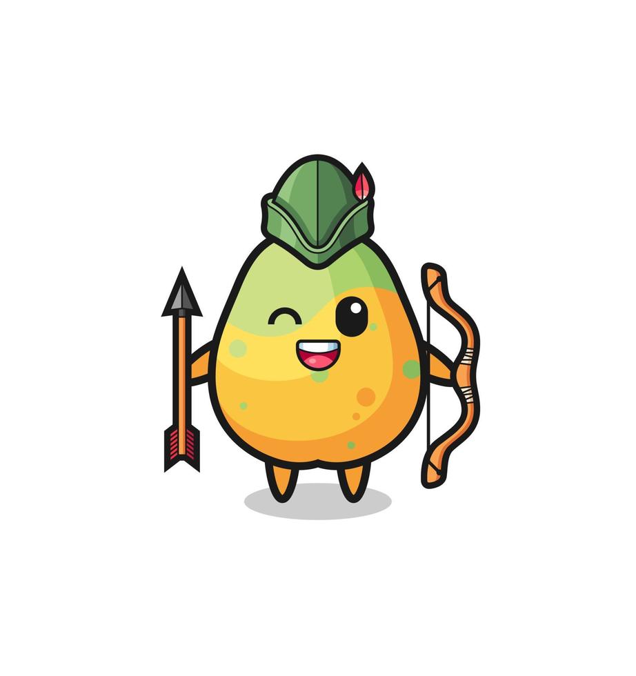 dibujos animados de papaya como mascota arquero medieval vector