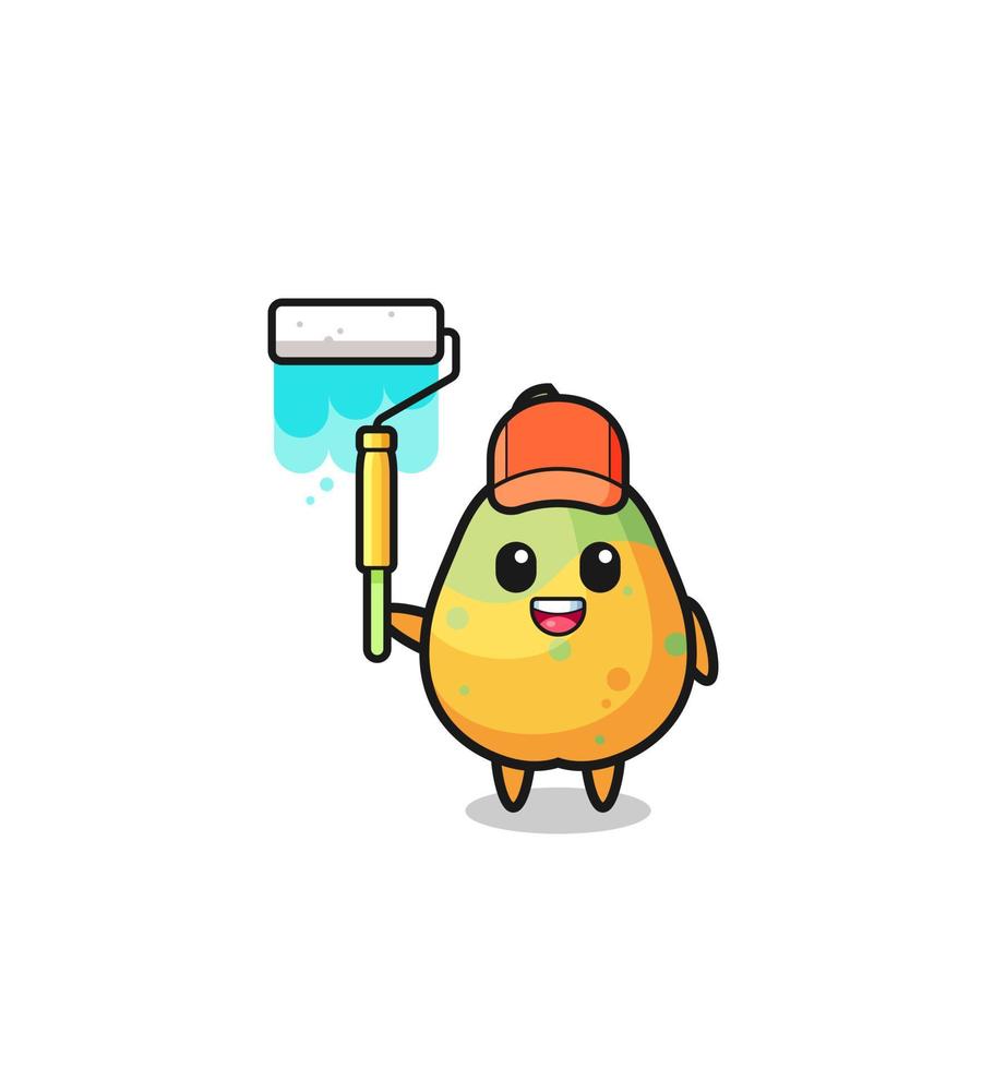 the papaya painter mascot with a paint roller vector