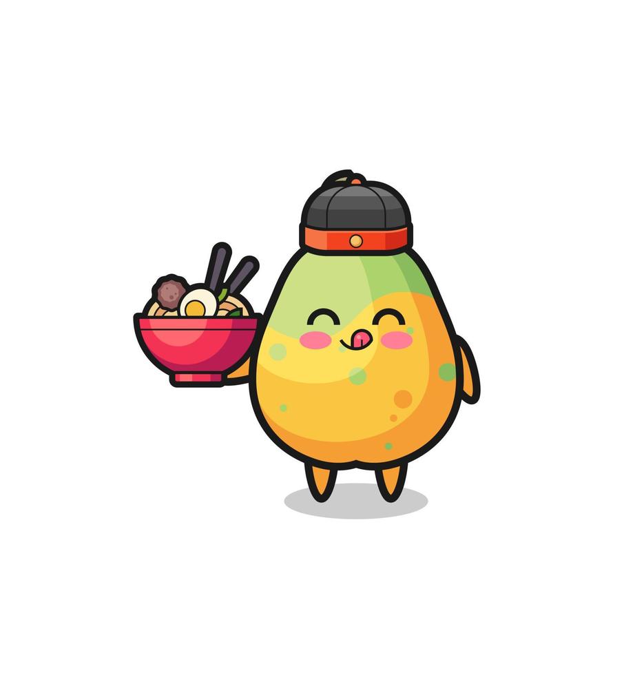 papaya as Chinese chef mascot holding a noodle bowl vector