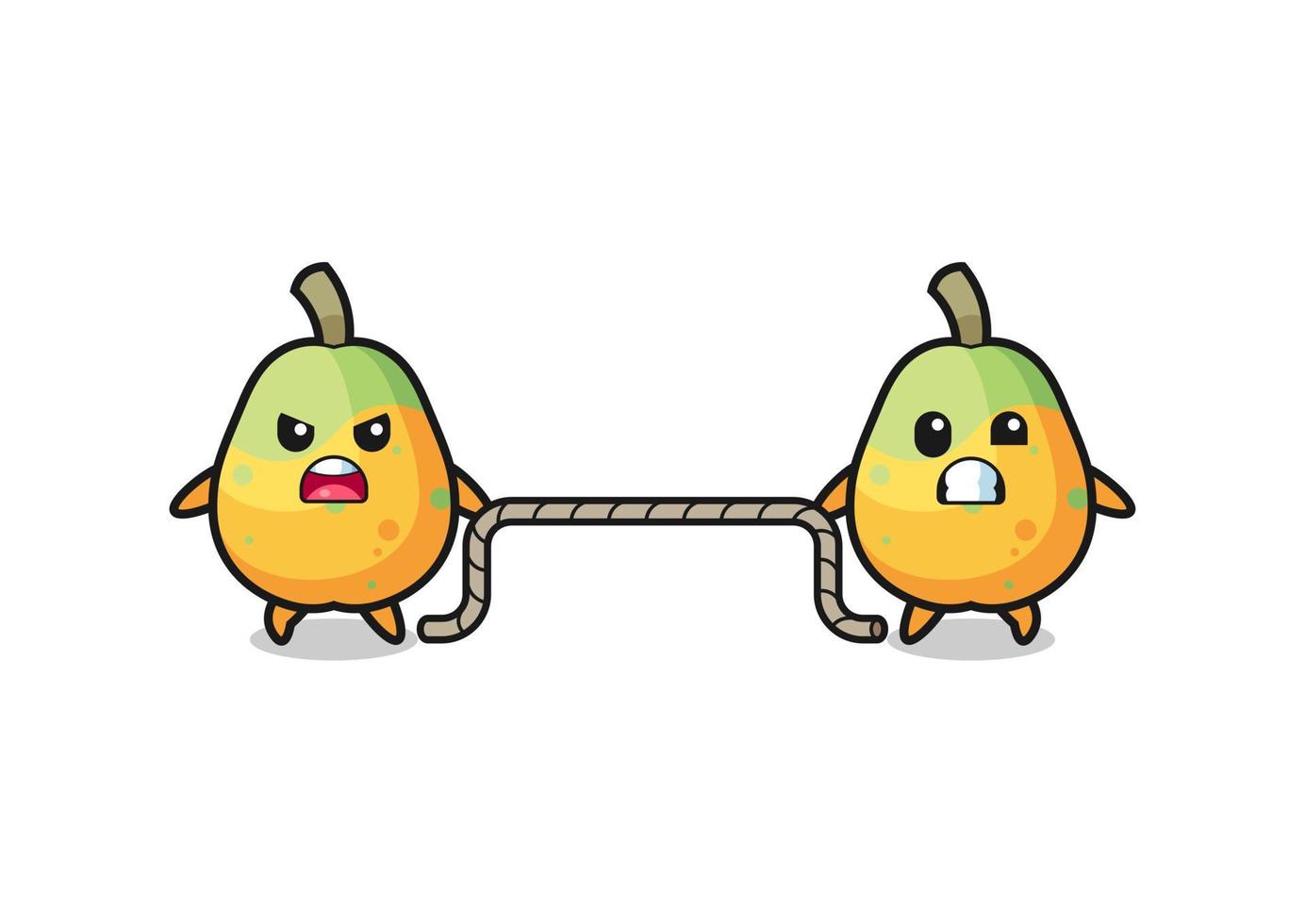 cute papaya character is playing tug of war game vector