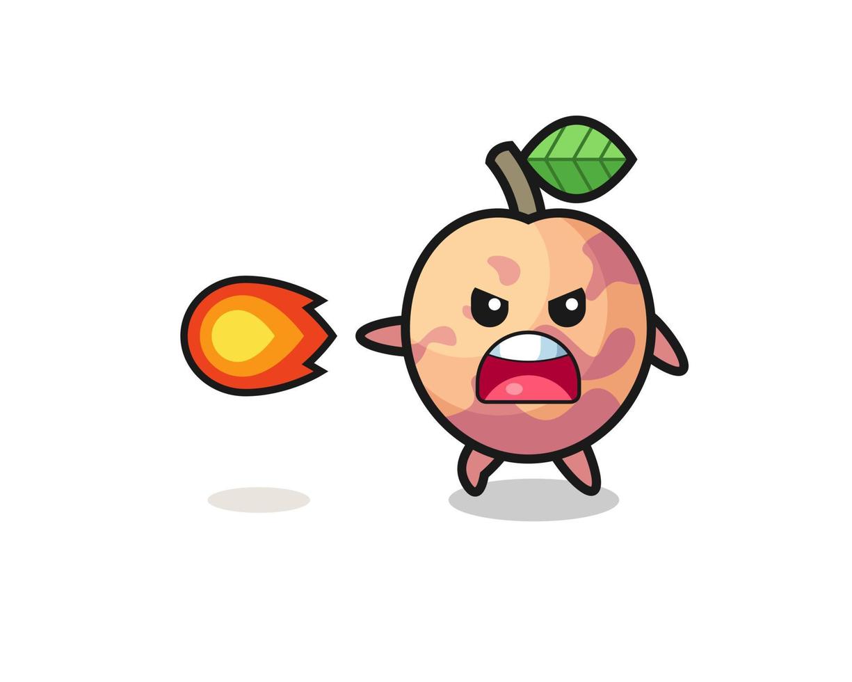 cute pluot fruit mascot is shooting fire power vector