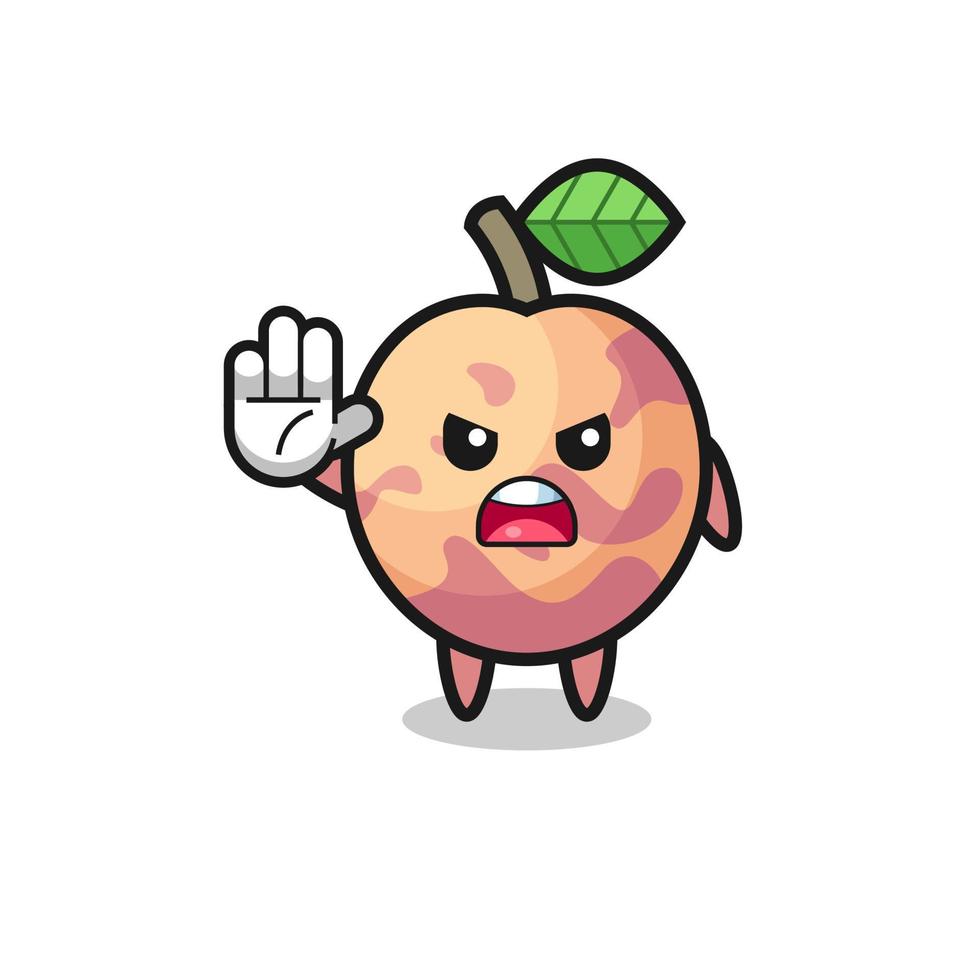 pluot fruit character doing stop gesture vector