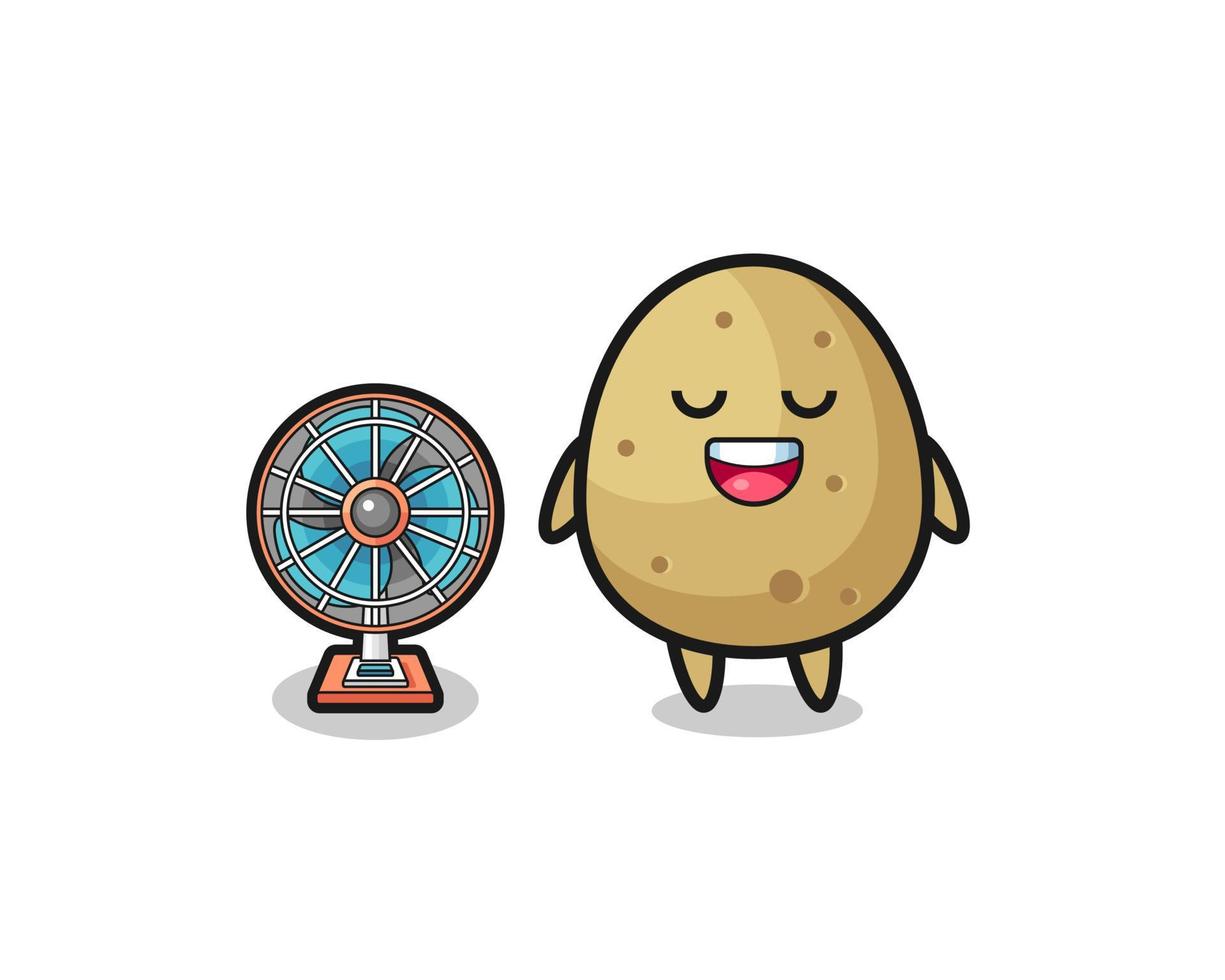 cute potato is standing in front of the fan vector