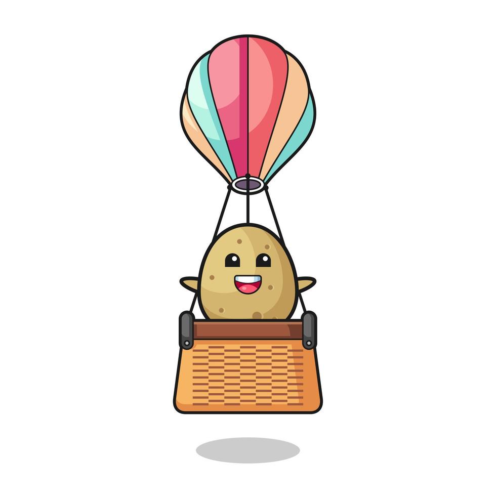 potato mascot riding a hot air balloon vector