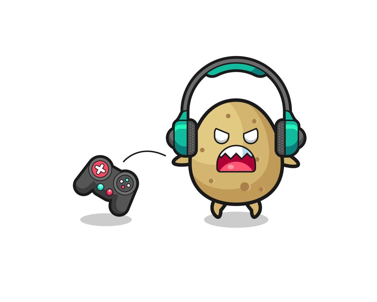 potato gamer mascot is angry vector