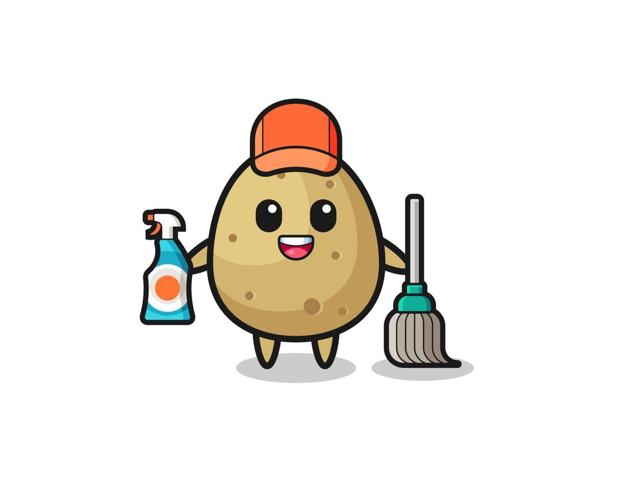 cute potato character as cleaning services mascot vector