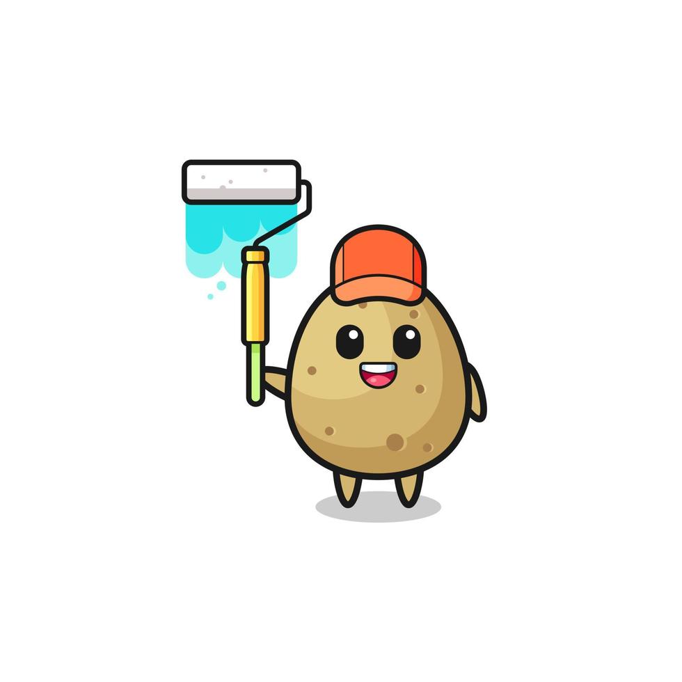 the potato painter mascot with a paint roller vector