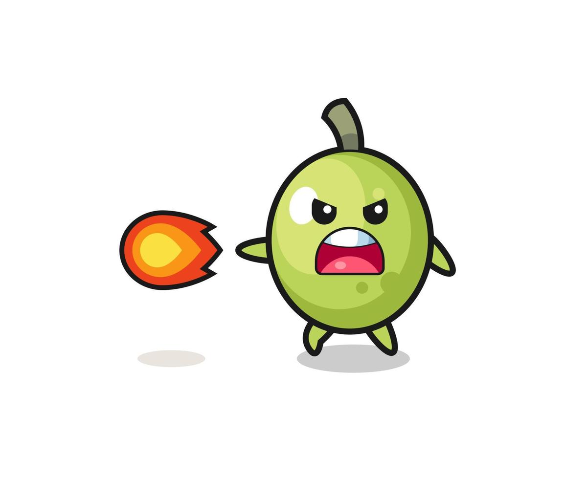 cute olive mascot is shooting fire power vector