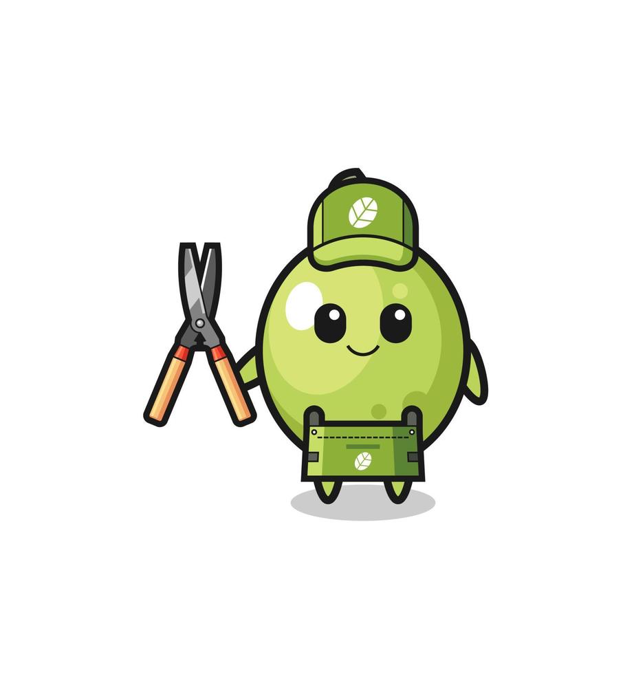 cute olive as gardener mascot vector