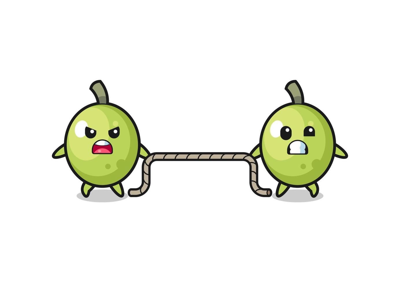 cute olive character is playing tug of war game vector