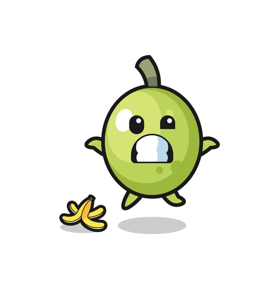 olive cartoon is slip on a banana peel vector